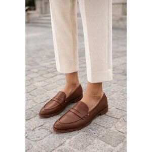 Franco Sarto Women's Edith Almond Toe Penny Loafers - Tobacco Brown 9.5 NWOB